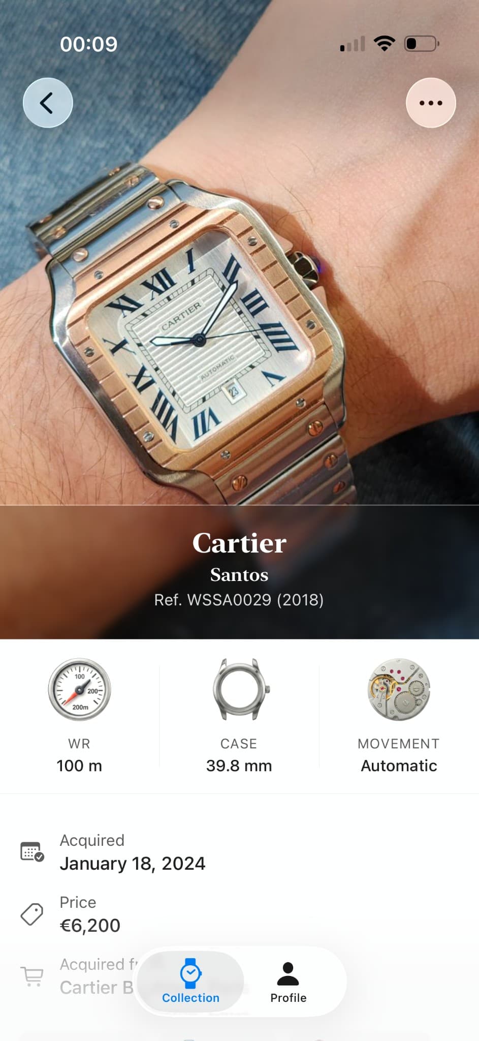 Detail View - Watch specifications