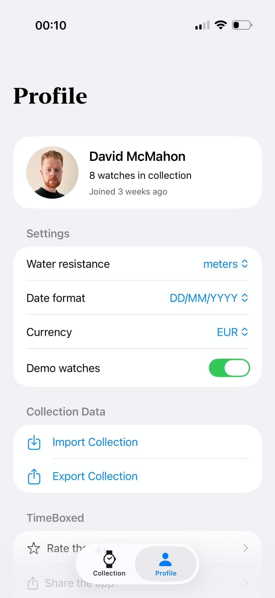 Profile and Settings